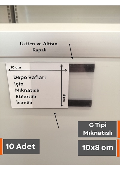 10 Ad Mıknatıslı C Tipi 8x10 Cm Depo Ürün Etiketlik Şeffaf Magnet