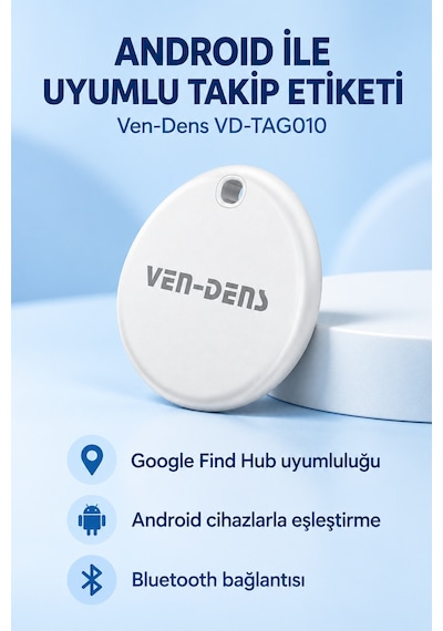 Ven-dens Vd-tag010 Bluetooth Eşya Takip Cihazı, Find Hub Ve Android Uyumlu, Anahtar, Beyaz