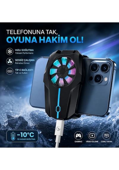 Sprange Sr-mc5 Rgb Aydınlatma Manyetik 3 Kademeli 8 5 4cm Telefon Soğutucu
