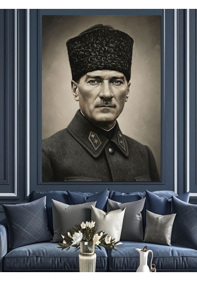 Karizma Tablo Fesli Mustafa Kemal Atatürk Dekoratif Kanvas - Mdf Ahşap Tablo