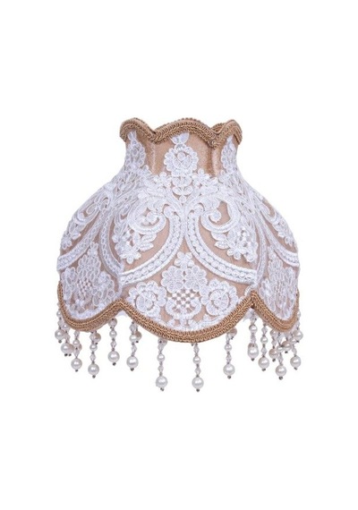 Koyu Gold Kadife Fransız Dantel Başlık İncili Gold Metal Ayaklı Klasik Abajur 50x25cm