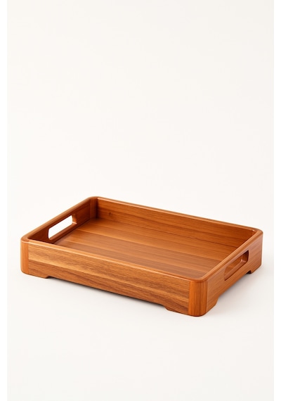 Akasya Ahşap Servis Tepsisi Orta Boy 37x25x4,5cm Doğal Ahşap Sunum Tepsisi Kahverengi