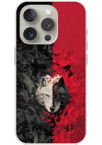 Apple Uyumlu iPhone 13 Pro Şeffaf Kılıf Kurt Tasarımlı