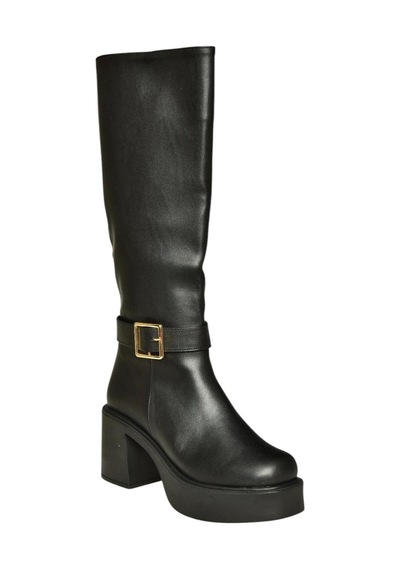 Fox Shoes V726454109 Siyah Kalın Topuklu Klasik Kadın Çizme Siyah-Suni Deri