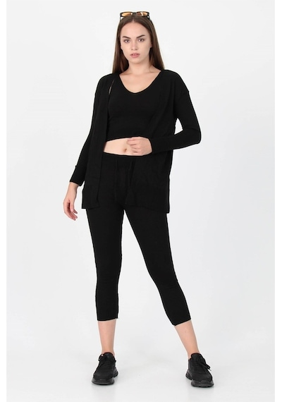 Neşeli Butik Kadın Yeni Sezon Üçlü Triko Takım Nb7055 Siyah-Standart Siyah