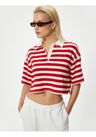 Koton Polo Yaka Crop Tişört Kısa Kollu Düğmeli İnce Örme Kumaş Kırmızı Çizgili 4sak50688ek Koton Polo Yaka Crop Tişört Kısa Kollu Düğmeli İnce Örme Kumaş Kırmızı Çizgili 4sak50688ek