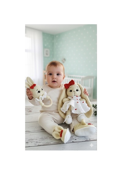 Amigurumi Kalpli Elbiseli Tavşan Set