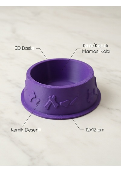Kemik Desenli Mama Kabı 3d Baskı Kedi Köpek Mama Ve Su Kabı 12cm