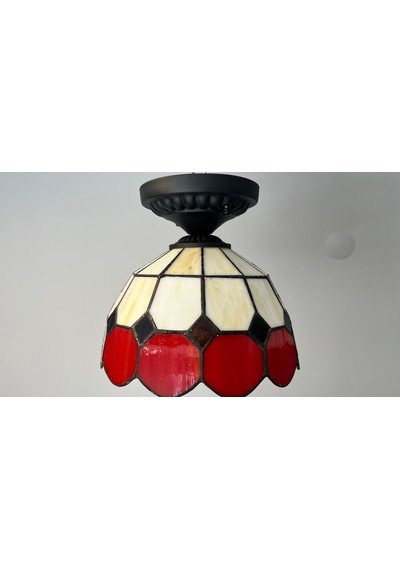 Yüceeller Tavan Vitray Avize 30 Cm 12" Kırmızı