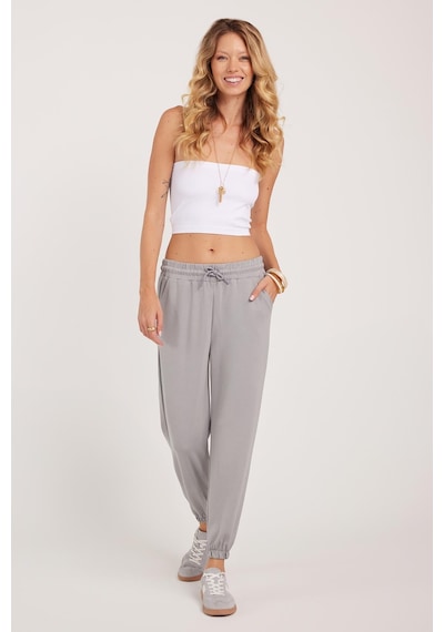 Tudors Kadın Relax Fit Rahat Kesim Modal Kumaş Beli Bağlamalı Lastikli Jogger Gri Eşofman Altı-39587