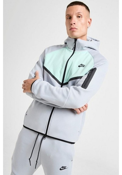 Nike Tech Fleece Mix Full Zip Windrunner Hoodie Kapüşonlu Unisex Sweatshirt Gri-yeşil