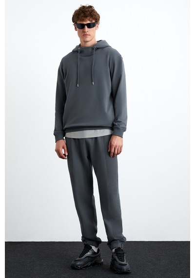 Grimelange Alessıo Erkek %100 Pamuk Kapüşonlu Kordon Detaylı Oversize Fit Gri Sweatshirt Gri