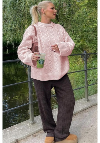 Ritnice Kadın Stella Yumuşak Oversize Pembe Triko Kazak Pembe