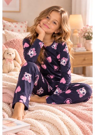 Free Beka Desenli Bisiklet Yaka Süet Kumaş Kız Çocuk Uzun Kollu Pijama Takımı Siyah Free Beka Desenli Bisiklet Yaka Süet Kumaş Kız Çocuk Uzun Kollu Pijama Takımı Siyah