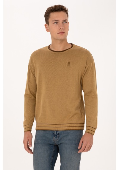 U.S. Polo Assn. Erkek Comfort Fit Bisiklet Yaka Hardal Kazak 50315022-VR151