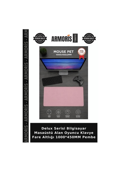 Delux Serisi Bilgisayar Masaüstü Alan Oyuncu Klavye Fare Altlığı 1000 450mm Pembe