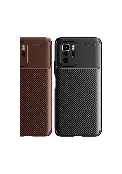 Xiaomi Poco X3 Gt Kılıf Karbon Görünümlü Silikon Kamera Korumalı Üstün Koruma Celikaksesuar Kahverengi