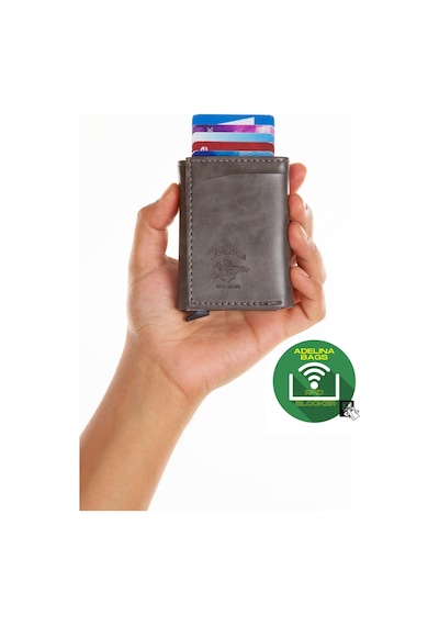 Adelina Bags Adelina Unisex Gri Alüminyum Mekanizmalı Kızaklı Kartlık Cüzdan Gri