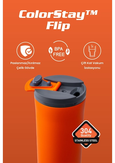 Cooker Colorstay Flip 400 Ml Paslanmaz Çelik Bardak Termos Ckr2041 Turuncu