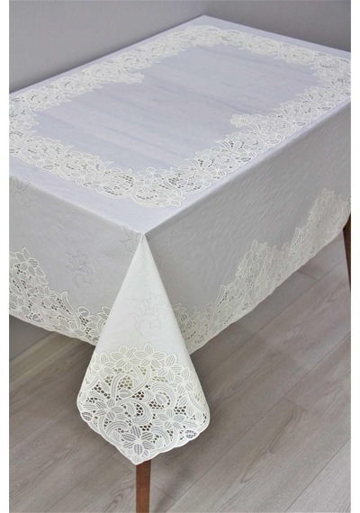 120x150 Hazır Dantel Görünümlü Silinebilir Pvc Muşamba Masa Örtüsü Manolya 001