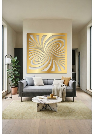 Optik İllüzyon Metal Duvar Tablosu - Metal Duvar Sanatı - Duvar Dekoru - 100 X 100 Cm Altın