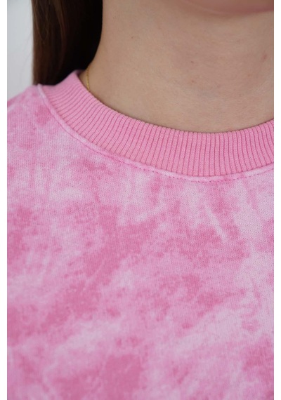 Penyebizden Valeria Kadın 3 İplik Şardonsuz Pamuk Oversize Bisiklet Yaka Sweatshirt-pembe Baskılı