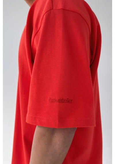 Flaw Atelıer Basic Boxy Fit Tişört-29579 Kırmızı
