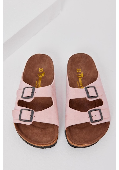 Tonny Black Rahat Kalıp Poli Taban Çift Tokalı Nubuk Çocuk Unisex Pudra Sandalet Tber535 Pudra