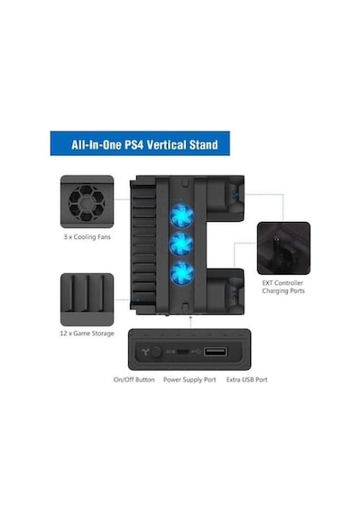 Dobe Sony PS4 Fanlı Şarj Standı (PS4 Fat/Slim/Pro Uyumlu)