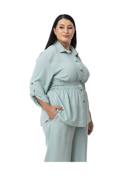 Disentis Büyük Beden Beli Lastik Büzgü Detaylı Gömlek Pantolon Mint Yeşili İkili Takım Mint Yeşili Disentis Büyük Beden Beli Lastik Büzgü Detaylı Gömlek Pantolon Mint Yeşili İkili Takım Mint Yeşili
