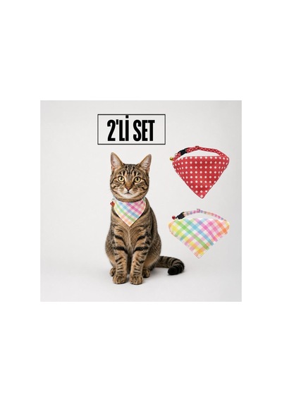 Desenli Bandana Kedi Tasması 2'li Set Puantiye & Pötikare