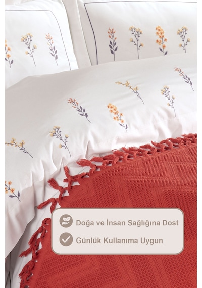 Elart Daisy Pike Yatak Örtüsü %100 Pamuk Püsküllü 220x240 Cm Tarçın