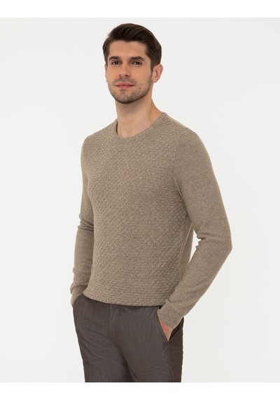 Pierre Cardin Erkek Camel Melanj Triko Kazak 50241395-vr122 Camel Melanj