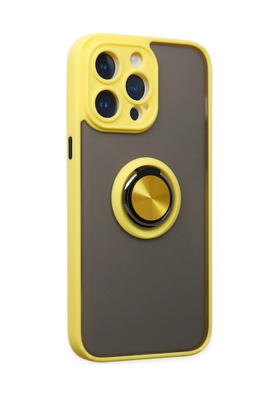 Gld-spt- Newface Apple Uyumlu iPhone 14 Pro Max Kılıf Montreal Yüzüklü Silikon Kapak - Sarı