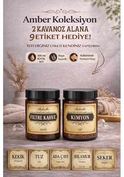 Plastik Kavanoz Seti Ve Gıda Temalı Etiketler Amber