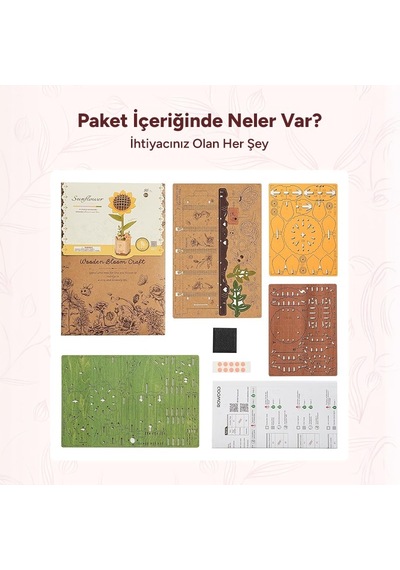 Rowood Tw011 Ayçiçeği Sunflower Dıy Minyatür Maket Model Seti Ahşap 3d Wooden Puzzle Model Kit Ahşap Maket Dekoratif Hobi Seti