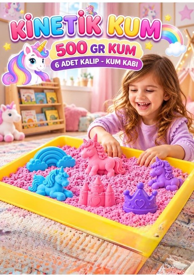 Pony Temalı Kinetik Kum 500 Gr 6 Adet 3d Kalıplı Ve Kum Havuzlu Yapışmaz Kurumaz Oyuncak Kum Seti Çok Renkli