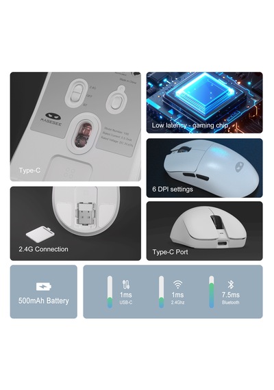 Magegee Scout 12.000dpı Triple Mode Kablolu/bluetooth/2.4g Beyaz Gaming Mouse