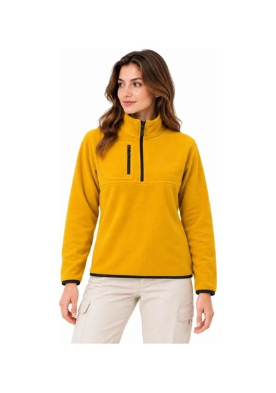 Zenna Tarz Polar Dik Yaka Yarım Fermuarlı Fermuarlı Göğüs Cepli Regular Fit Kışlık Sweatshirt - Hardal Sarısı