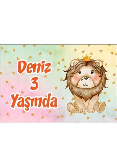 Sevimli Aslan Temalı Doğum Günü Afişi 70x100 Cm