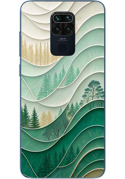 Redmi Note 9 Uyumlu Beyaz Çizgili Orman Baskılı Silikon Kılıf Renkli