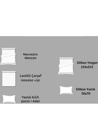 5 Parça Öğrenci Yatak Seti, Nevresim Tk+yorgan+yastık - Lila Gri