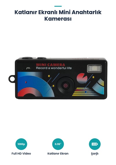Dijital Mini Anahtarlık Kamerası - Katlanır Ekran - 1080p