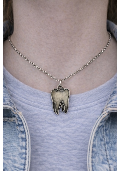 Tooth Charm Diş Figürlü Gümüş Renk Unisex Kolye 60 Cm Çok renkli