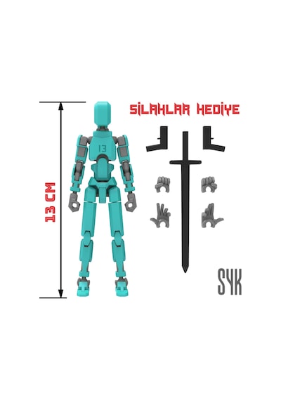 Robot 13 Dummy Turkuaz Gri Tüm Eklemleri Hareketli Aksiyon Figürü Oyuncak