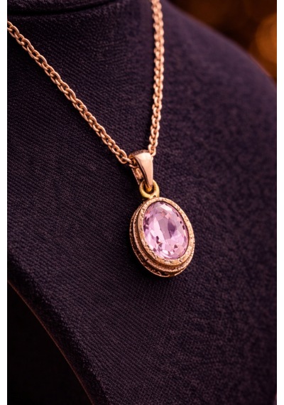 Kadın Bakır Kolye Doğal Açık Pembe Taşlı Minimal Model Kolye Diğer