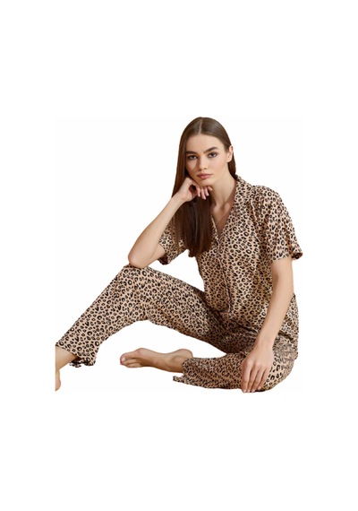 Pijamoni Kadın Kısa Kol Boydan Düğmeli Pijama Takımı - 7515-24 001