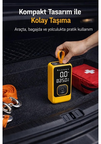 Taşınabilir Hava Pompası, Dijital Ekranlı Lastik Şişirme Kompresörü, Led Işıklı, Type-c Şarjlı, Powerbank