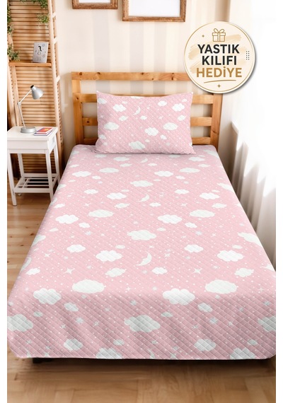 Evimde Bambaşka Pembe Bulut Ay Yıldız Kız Çocuk Pike Takımı - Pastel Gökyüzü Bebek Odası Yatak Örtüsü - 160x220 CM Evimde Bambaşka Pembe Bulut Ay Yıldız Kız Çocuk Pike Takımı - Pastel Gökyüzü Bebek Odası Yatak Örtüsü - 160x220 CM