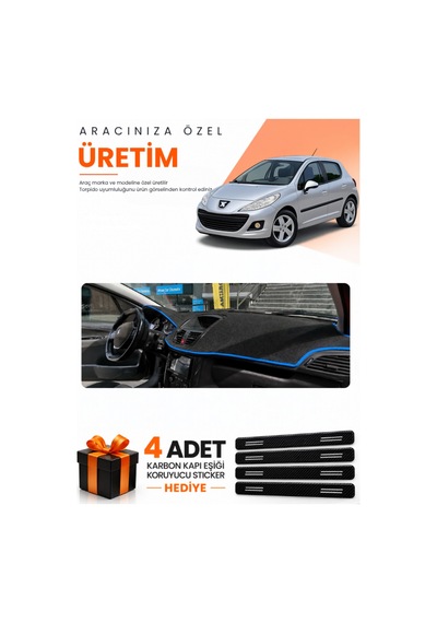 Peugeot 207 2007-2012 Uyumlu Torpido Koruma Örtüsü Oto Kılıfı - Siyah Mavi